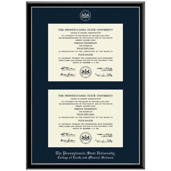 #102 College of Earth and Mineral Sciences double diploma frame Onexa Silver (Black)